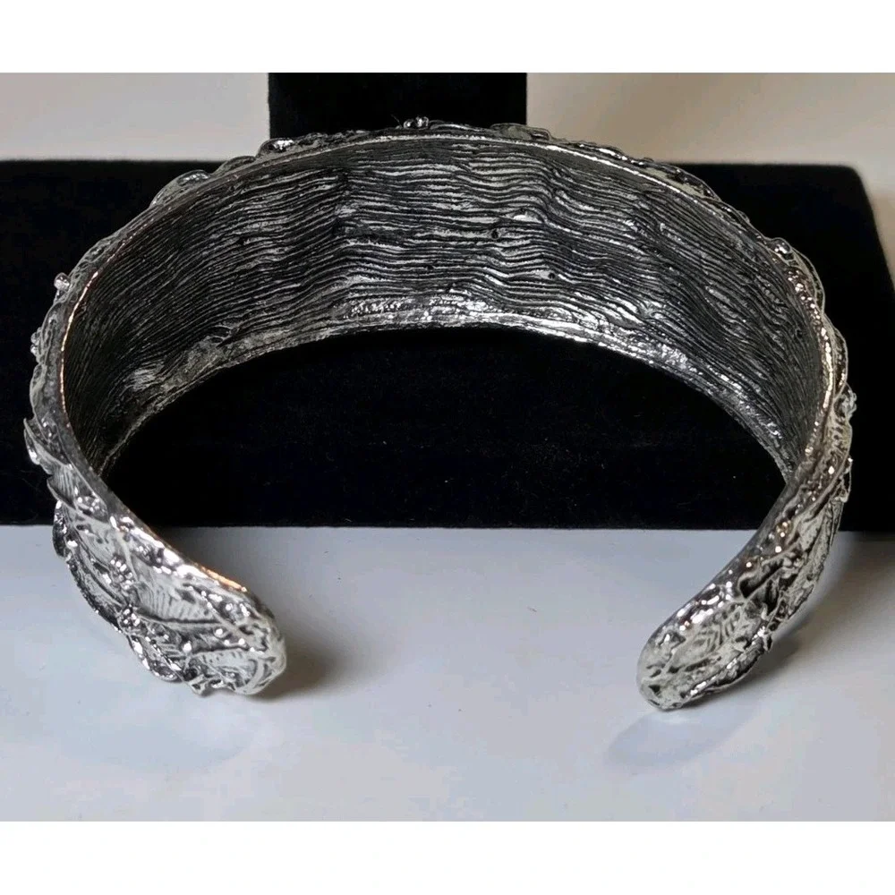 Silver Tone Faux Turquoise Stone Leaf Detail Large Chunky Cuff Bracelet‎ 6
